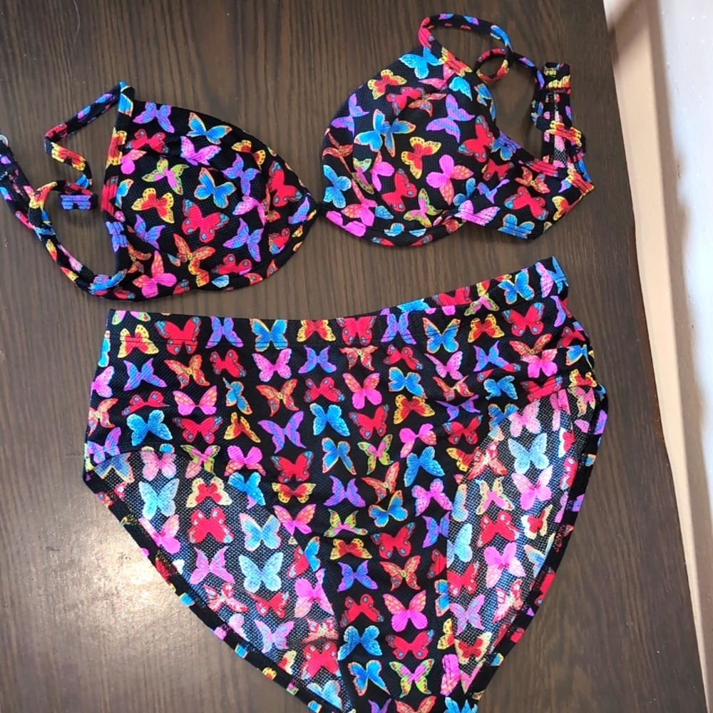 Kathy Ireland Multicolor Butterfly Bikini